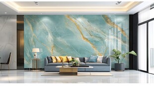 清新蓝金大理石客厅一角