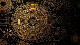 神秘金色机械复古图案设计