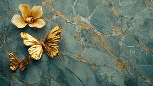 绿底金蝶玉兰花饰景