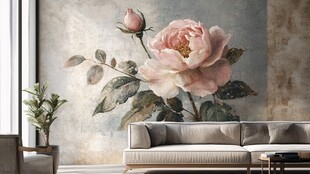 浪漫玫瑰壁画装点客厅空间