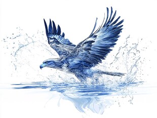 蓝色飞鹰破水瞬间