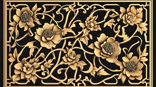 中式金色花卉镂空雕花图案
