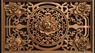 中式木雕花卉镂空装饰图案