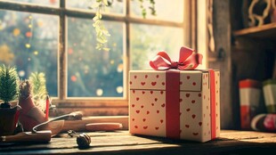 窗边的精美礼物与绿植