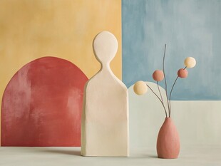 简约风摆件与几何背景组合