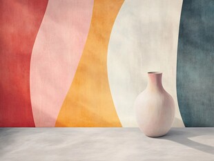 彩色墙前的简约花瓶