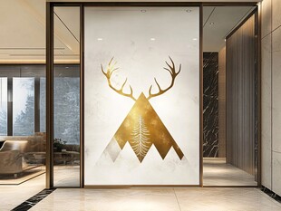 现代简约风金色鹿头玄关画
