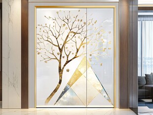 现代简约风金树装饰玻璃门
