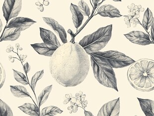 柠檬枝叶花卉复古风图案