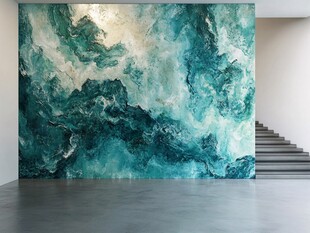 梦幻蓝绿大理石墙面艺术