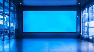 蓝色空旷室内大屏展示空间