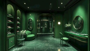 奢华墨绿色调时尚鞋店空间