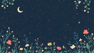 月夜花丛梦幻插画背景