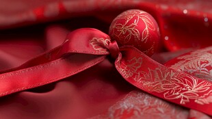 红绸金球 精致节庆装饰