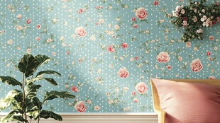 清新碎花墙纸室内一角