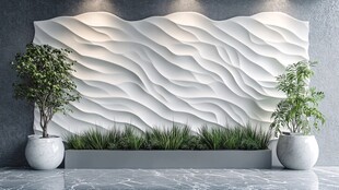 波浪纹理立体墙饰绿植景