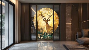 中式客厅的精美鹿形屏风