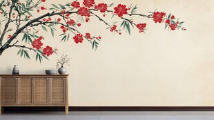 中式红梅墙面装饰