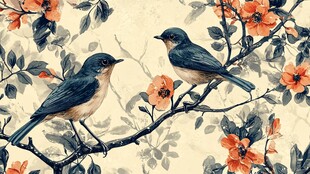花鸟图中双鸟栖于花枝