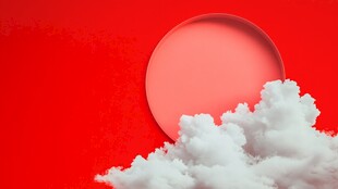 红日伴云 红色背景创意图