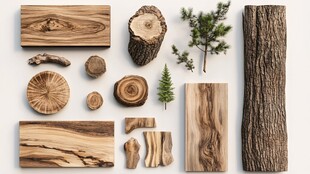 多样木材与绿植展示