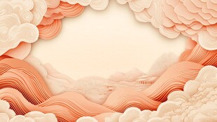 中式纸艺风云朵山水背景图