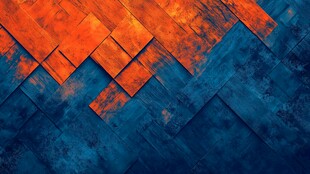蓝橙几何拼接抽象背景图