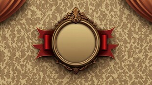 复古装饰框与红丝带背景