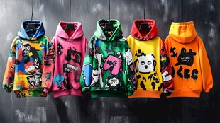 多彩卡通连帽卫衣展示