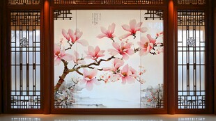 中式玉兰花屏风古典之美