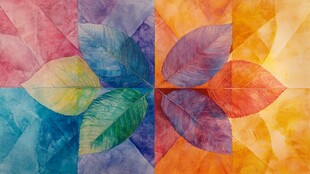 多彩叶脉拼接水彩艺术图