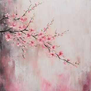 粉色桃花枝的唯美画作