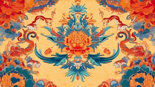 中式古典花卉凤纹图案