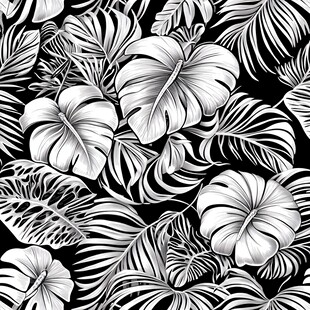 黑白热带植物花卉图案