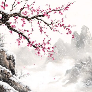 雪中红梅映山川