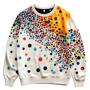 多彩波点印花圆领卫衣
