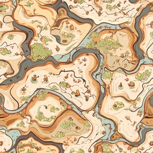 奇幻手绘风无缝地图图案