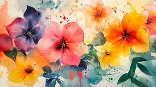 水彩绘多彩花卉艺术图景
