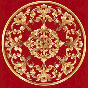 中式红底金色圆形花纹图案