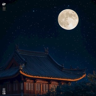 古建月夜星空图