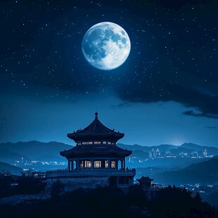 月夜下的古典楼阁美景