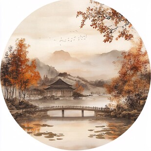 秋景中式山水诗意画卷