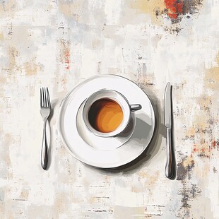 简约餐桌 咖啡杯与餐具组合