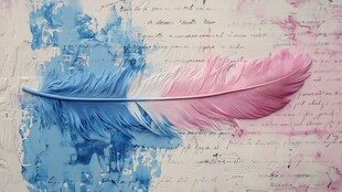 梦幻双色羽毛置于复古信笺上