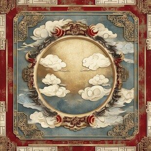 中式古典云纹圆形装饰图案