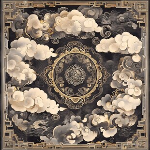 中式云纹金框传统装饰画