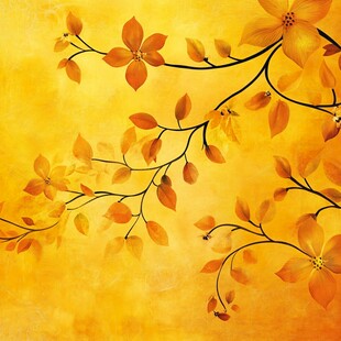 金黄花卉树枝艺术画作