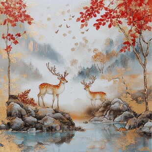 秋日鹿影 山林诗意美景