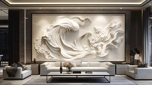现代客厅中式浮雕艺术背景墙