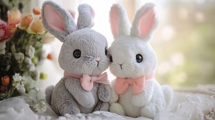 可爱毛绒小兔甜蜜相伴